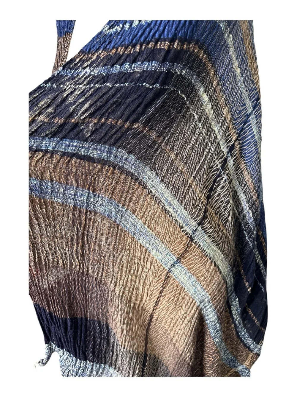 Tamaki Niime Crafted For Lexus Cotton Shawl Blue Brown Plaid Gauzy Beachy